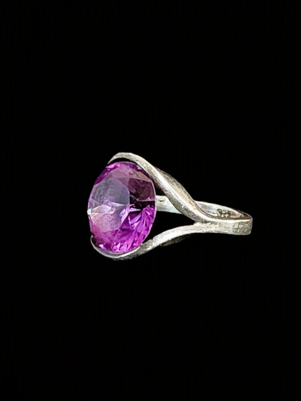 VTG 80s Mexico Sterling Silver 925 Amethyst Modernist Statement Ring Sz 7, 7.9 g